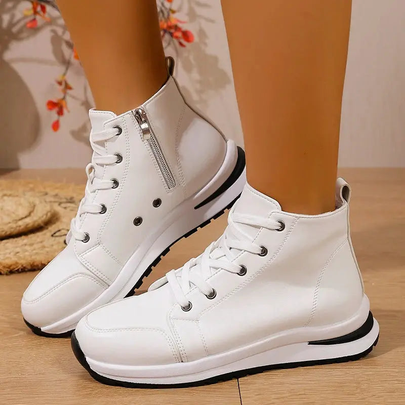 Women's high platform white sneakers, 2025 autumn light casual sneakers, women's PU leather thick sole ankle boots MedSurgery Store For Digital Health