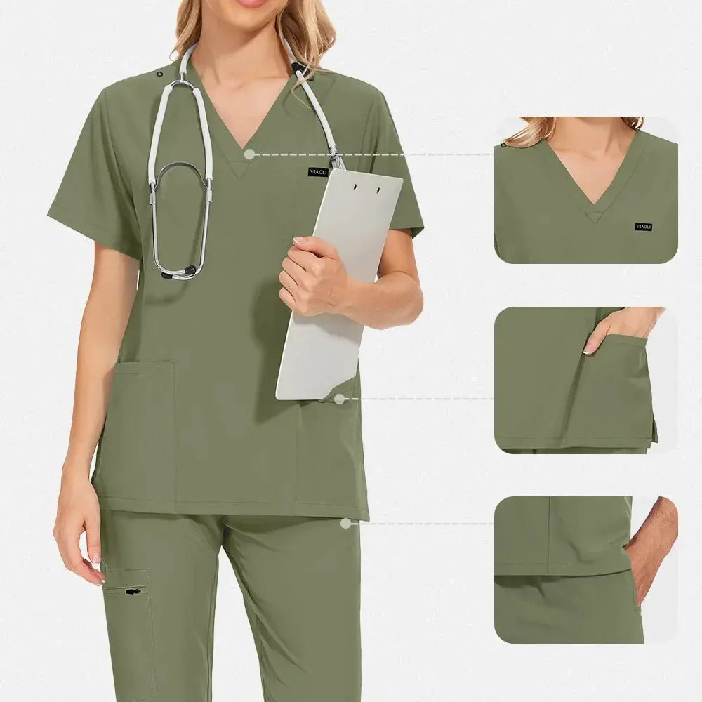 Short Sleeve Women's Scrubs - Nurse Scrubs Comfortable and Protective Scrubs for Hospital, Insulation and Skin Care (94% Polyester + 6% Spandex) CJdropshipping