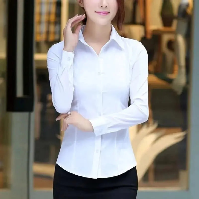 Premium Gauze Thermal Blouse for Women – Professional Long Sleeve, White Color.
