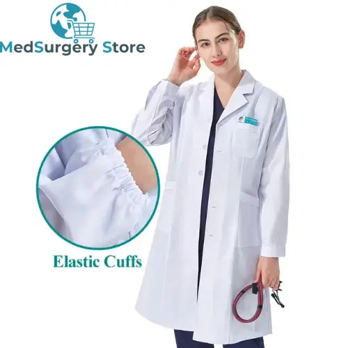 Devar Medic Pro" Unisex White Medical Gown - White Long Sleeve with Lapel and Buttons for Female Doctors and Healthcare Professionals dsers-fulfillment-service