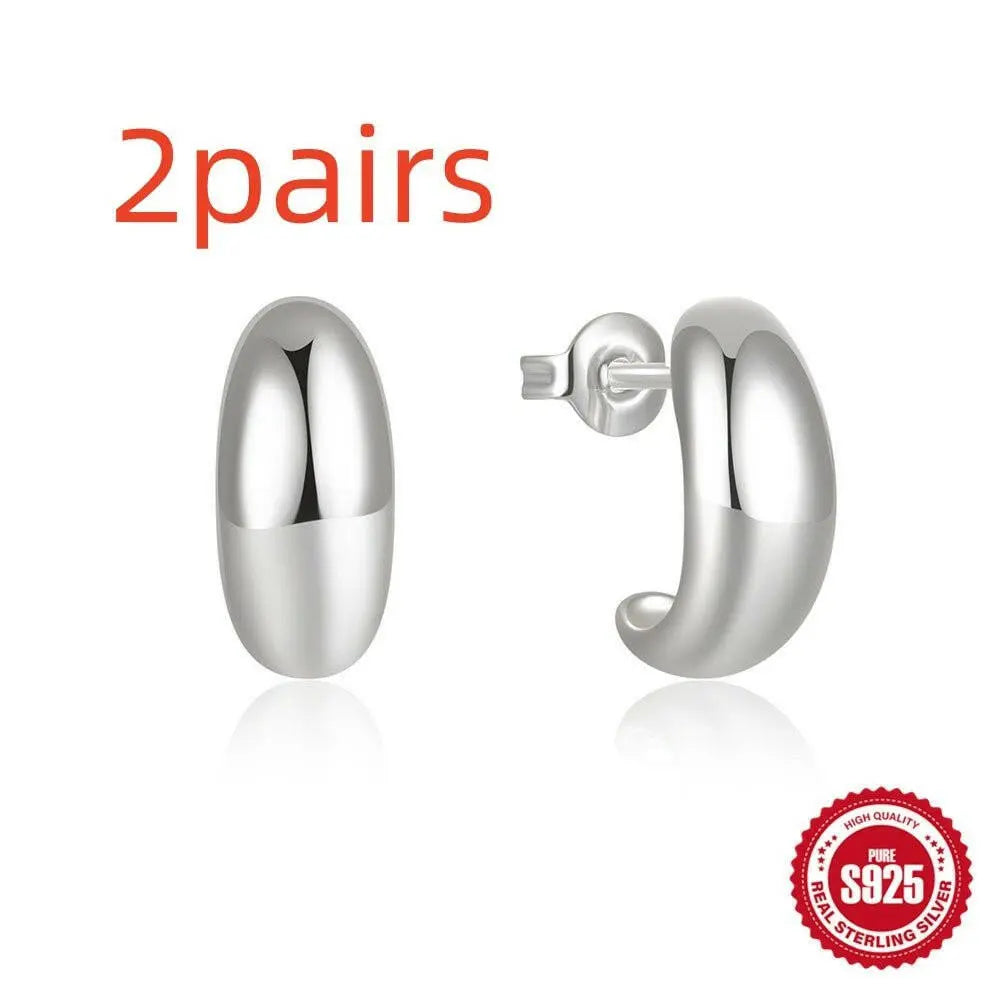 925 Sterling Silver C - Shaped Glossy Metal Earring Ringstud EarringApparel & AccessoriesCJdropshippingMedSurgery Store For Digital HealthCJST245134805EVSilver2pairs925 Sterling Silver C - Shaped Glossy Metal Earring Ringstud Earring