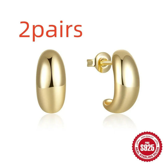 925 Sterling Silver C - Shaped Glossy Metal Earring Earring Ringstud EarringApparel & AccessoriesCJdropshippingMedSurgery Store For Digital HealthCJST245134803CXGold2pairs925 Sterling Silver C - Shaped Glossy Metal Earring Ringstud Earring