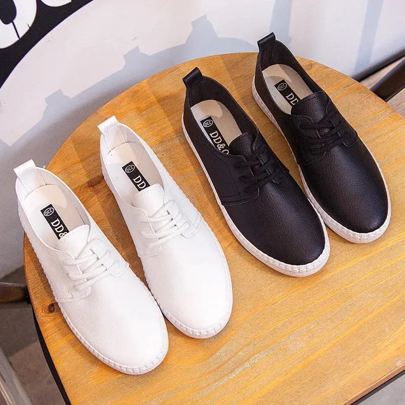 Women's white sneakers, Solid color, basic style, matching ladies shoes, flat heel, soft leather lace-up, good quality girls black shoe MedSurgery Store For Digital Health