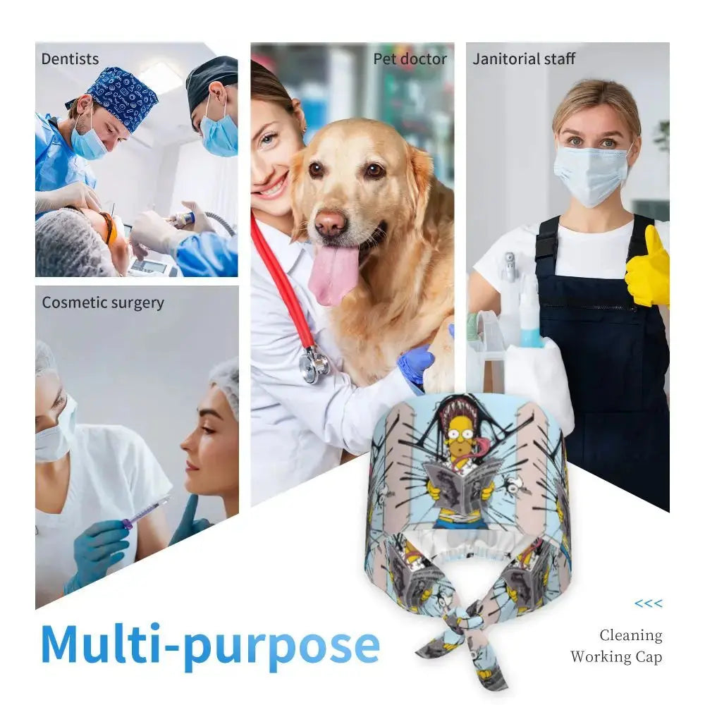 Customized The Simpsons Cartoon Cartoon Medical Staff Scrubs Hat Men Women Doctor Nursing Surgical Scrub Caps MedSurgery Store For Digital Health
