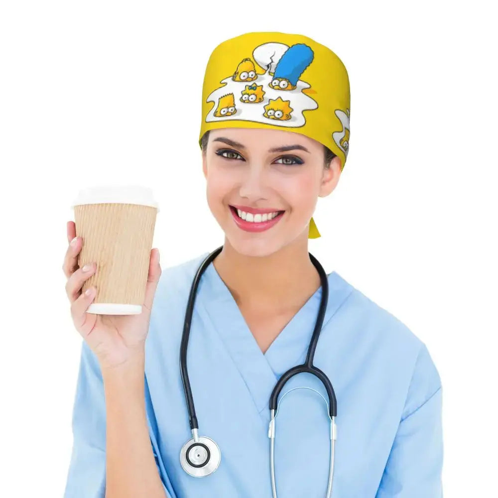 Customized The Simpsons Cartoon Cartoon Medical Staff Scrubs Hat Men Women Doctor Nursing Surgical Scrub Caps MedSurgery Store For Digital Health
