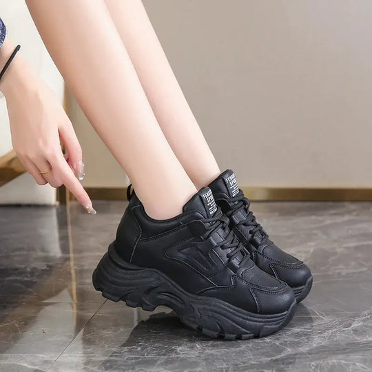 Women's white platform sneakers, vulcanized lace-up shoes with thick bottom, Pu leather, breathable, spring 2024 MedSurgery Store For Digital Health