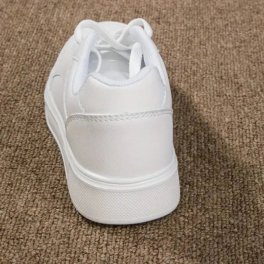 Women's white shoes, white slate lace-up casual flat shoes, PU leather walking shoes, thick sole, luxury outdoor fashion MedSurgery Store For Digital Health