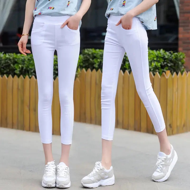 Women's high waist white thin leggings, summer eighteen adeazant plones, small foot plones sie... MedSurgery Store For Digital Health