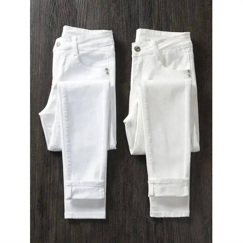 Women's White Skinny Pants, High Waist Long Skinny Jeans, Stretchy, Fashionable, Spring, Summer and Fall, 2022 MedSurgery Store For Digital Health
