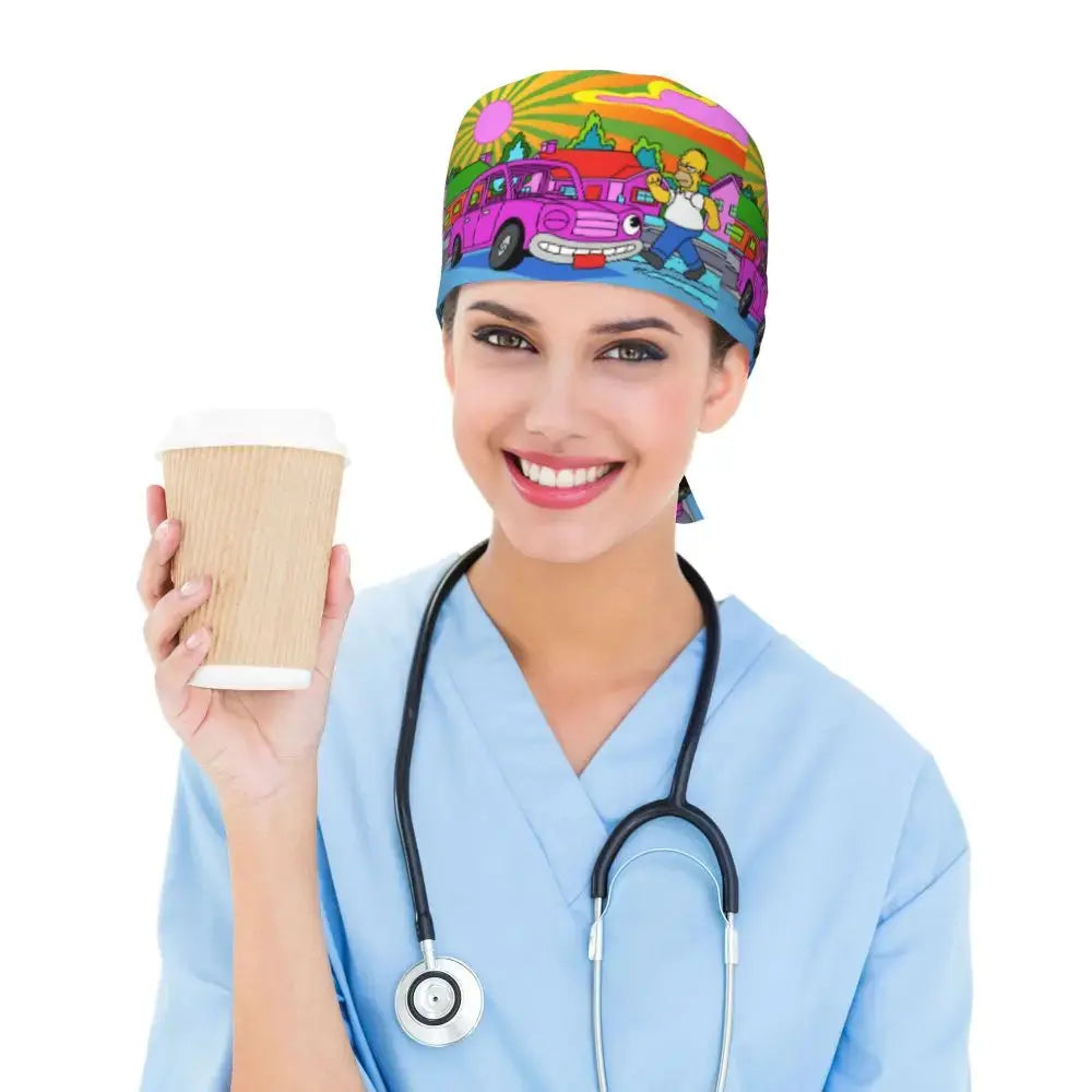 Personalized adjustable work cap with brain explosion, Simpsons surgical cap, surgical cap for nursing, doctor, surgeon, for Chef MedSurgery Store For Digital Health