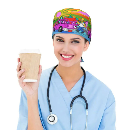 Personalized adjustable work cap with brain explosion, Simpsons surgical cap, surgical cap for nursing, doctor, surgeon, for Chef MedSurgery Store For Digital Health