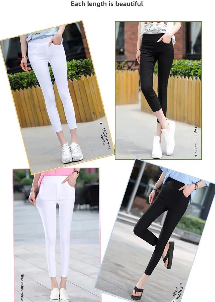 Women's high waist white thin leggings, summer eighteen adeazant plones, small foot plones sie... MedSurgery Store For Digital Health