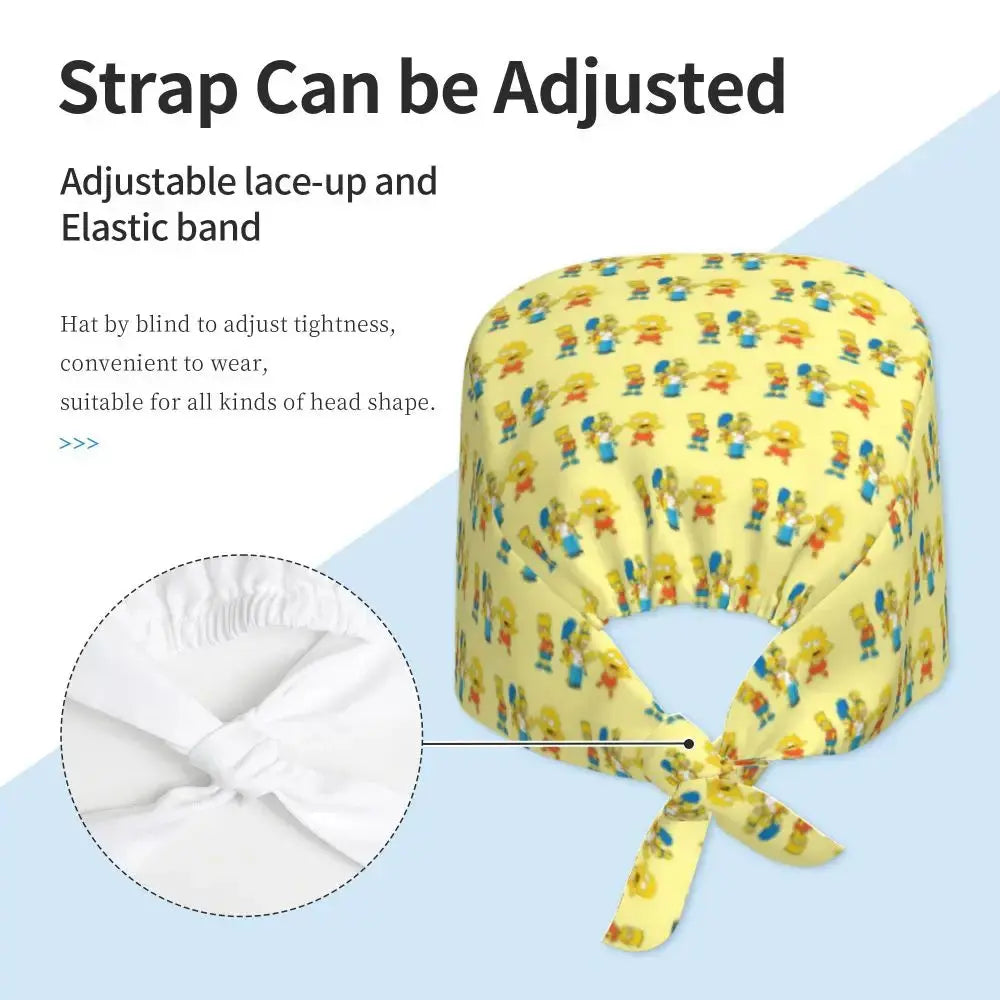 Customized The Simpsons Cartoon Cartoon Medical Staff Scrubs Hat Men Women Doctor Nursing Surgical Scrub Caps MedSurgery Store For Digital Health