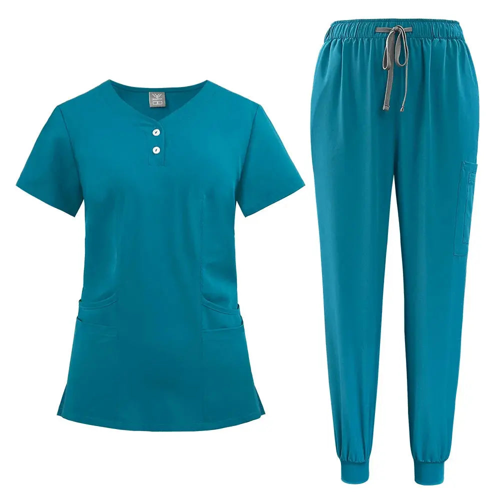 Women's gown set, V-neck pocket top, exfoliating jogging pants with drawstring, nursing scrubs, surgical scrubs CJdropshipping