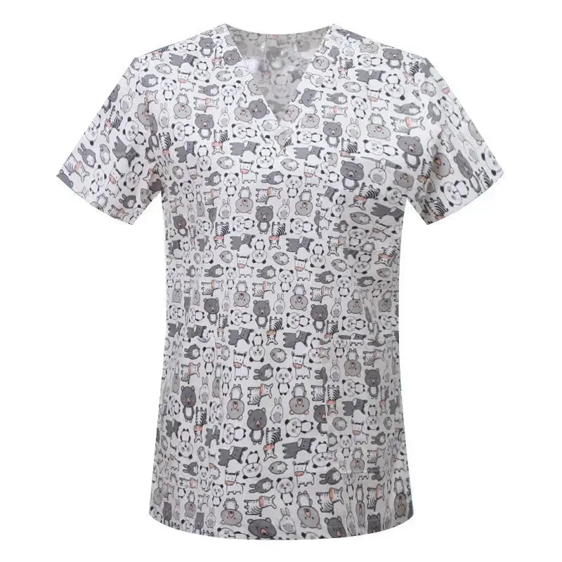 Cartoon animal print cotton blouse, medical surgical scrubs for pet clinic, Hospital, nursing CJdropshipping