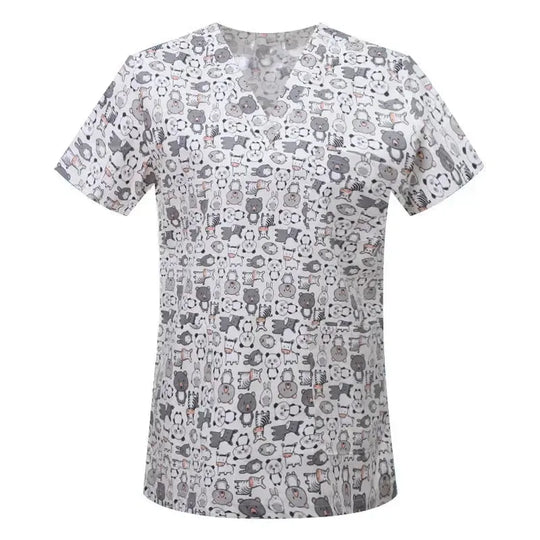 Cartoon animal print cotton blouse, medical surgical scrubs for pet clinic, Hospital, nursing CJdropshipping