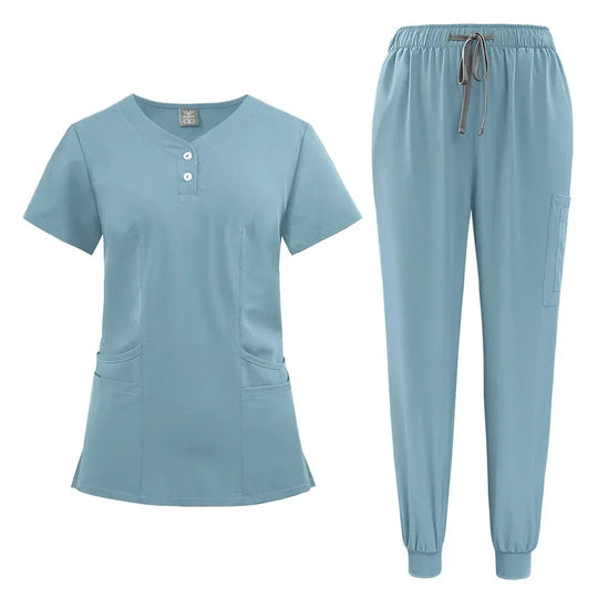 Women's gown set, V-neck pocket top, exfoliating jogging pants with drawstring, nursing scrubs, surgical scrubs CJdropshipping