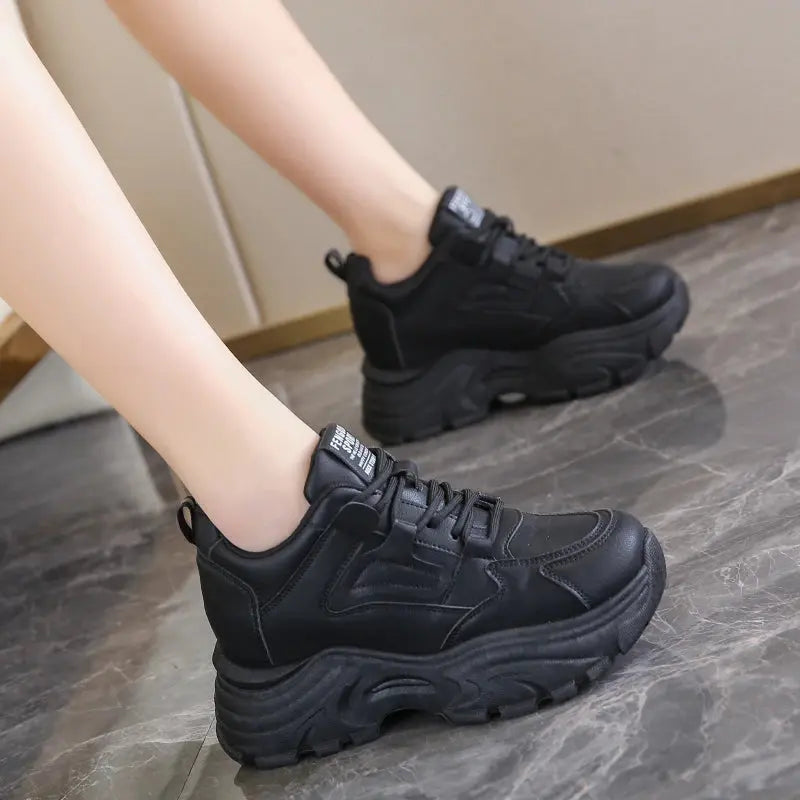Women's white platform sneakers, vulcanized lace-up shoes with thick bottom, Pu leather, breathable, spring 2024 MedSurgery Store For Digital Health
