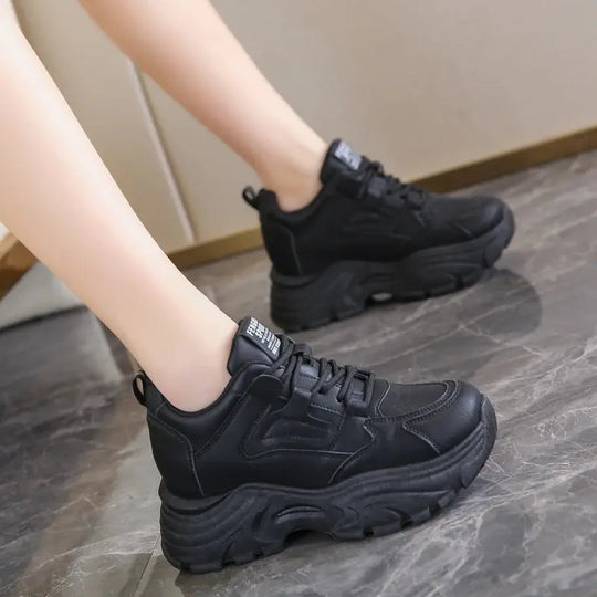 Women's white platform sneakers, vulcanized lace-up shoes with thick bottom, Pu leather, breathable, spring 2024 MedSurgery Store For Digital Health