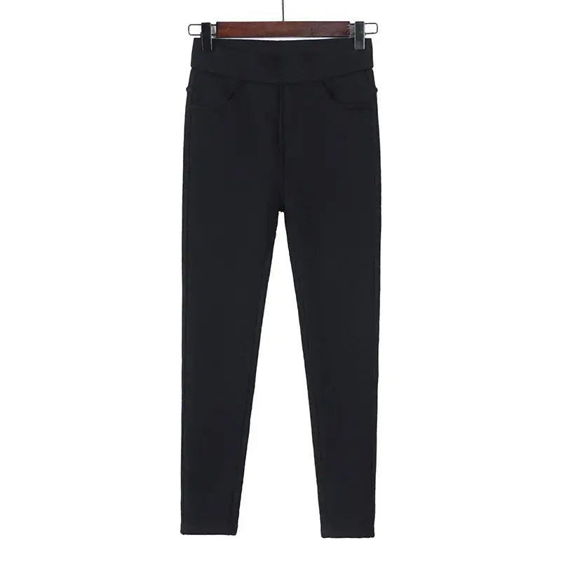 Women's warm winter leggings, thick velvet tight pants, casual solid elastic skinny pants with elastic waistband, black and white MedSurgery Store For Digital Health