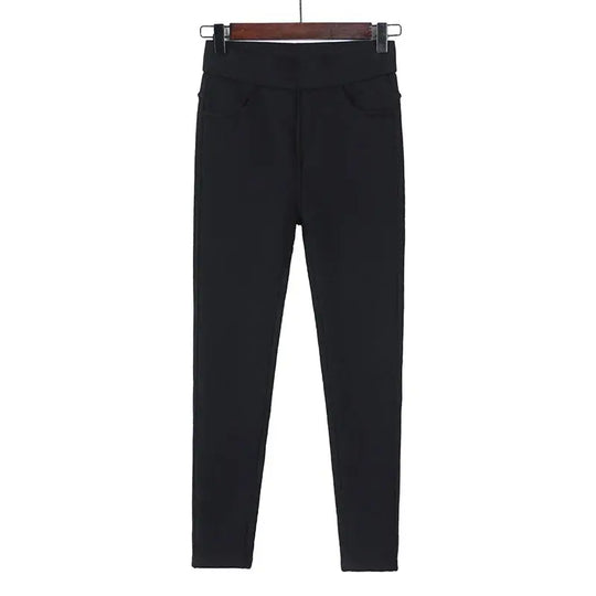Women's warm winter leggings, thick velvet tight pants, casual solid elastic skinny pants with elastic waistband, black and white MedSurgery Store For Digital Health