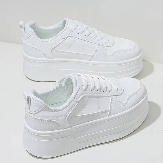 Women's white sneakers, high quality leather casual shoes, women's designer high rise athletic shoes, vulcanized shoe with platform MedSurgery Store For Digital Health