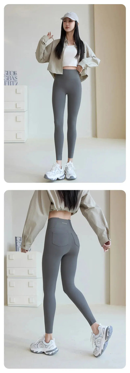 BIVIGAOS 2025 Spring Summer back pocket Sharkskin Leggings women's tight white Casual sport Fitness Leggings Leggings skinny pants MedSurgery Store For Digital Health