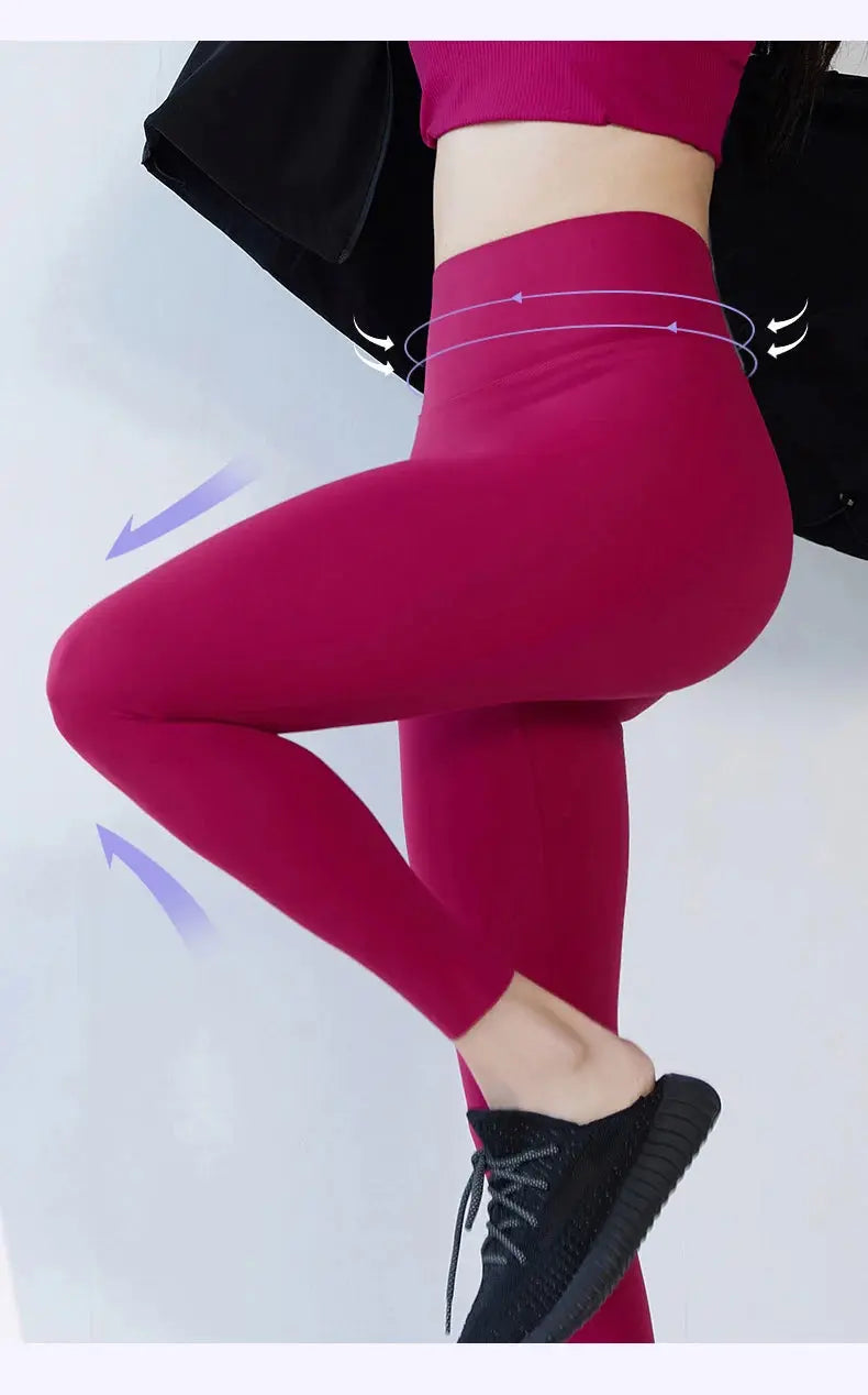 BIVIGAOS 2025 Spring Summer New Red Plum 3D Nude Feeling Nude Sharkskin Leggings Slim Women Sexy Sport Yoga Push Up Fitness Leggings MedSurgery Store For Digital Health