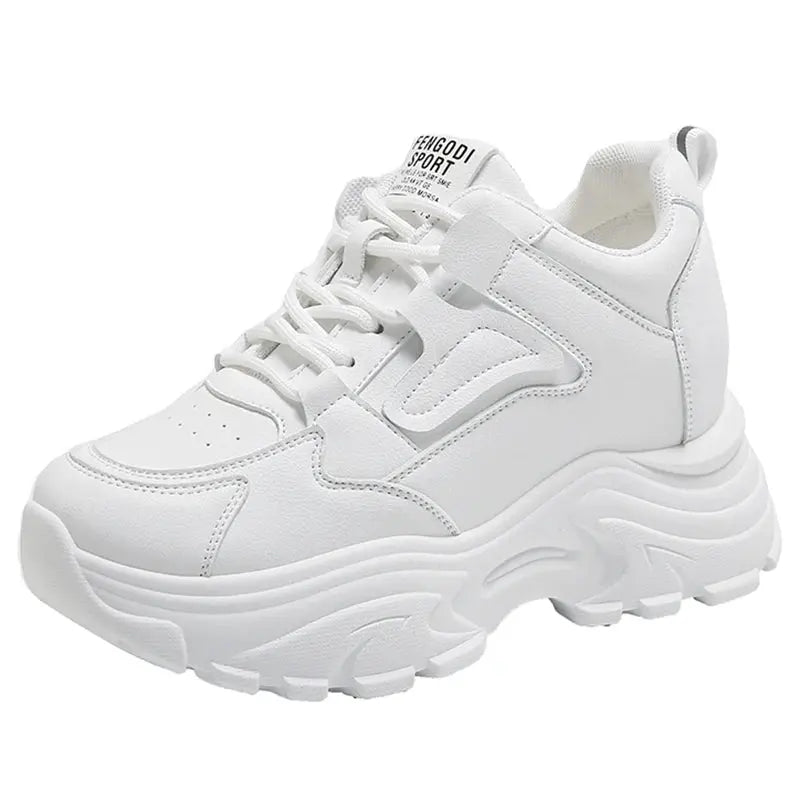 Women's white platform sneakers, vulcanized lace-up shoes with thick bottom, Pu leather, breathable, spring 2024 MedSurgery Store For Digital Health