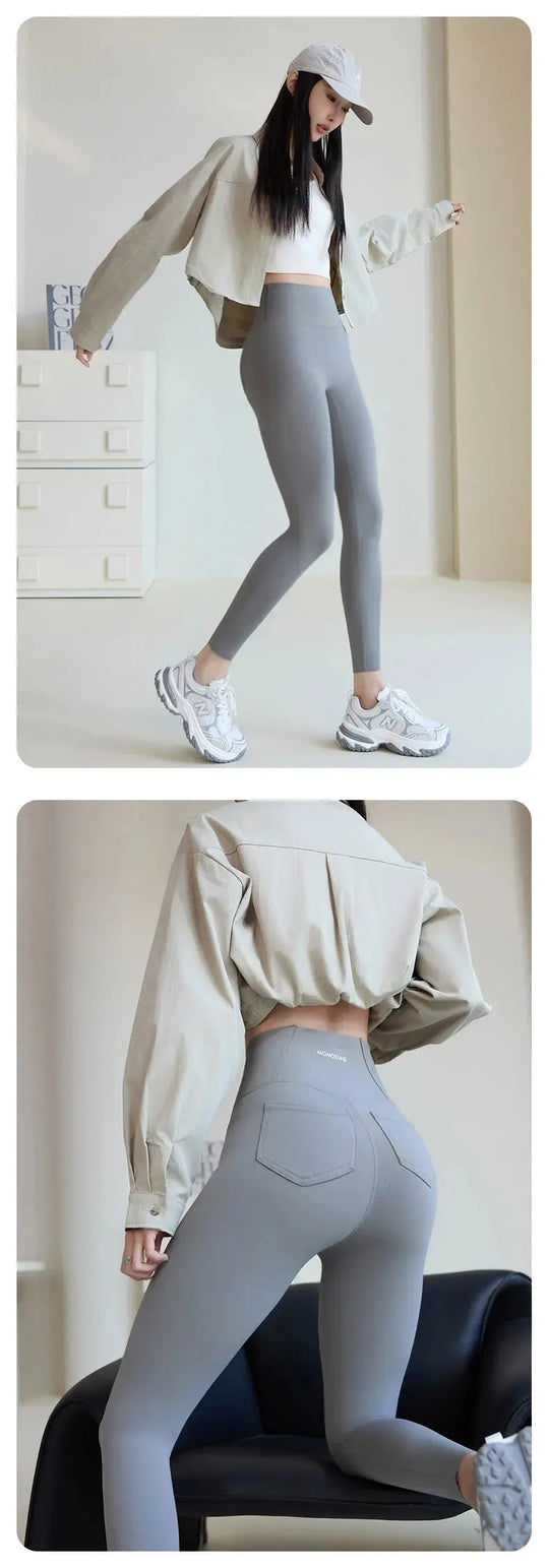 BIVIGAOS 2025 Spring Summer back pocket Sharkskin Leggings women's tight white Casual sport Fitness Leggings Leggings skinny pants MedSurgery Store For Digital Health