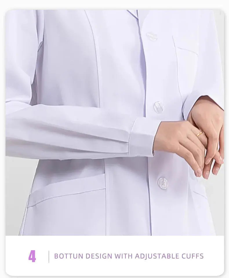 Women's white medical gown, cotton nurse medical uniform, hospital workwear, scientific laboratory pharmacy professional work uniform MedSurgery Store For Digital Health