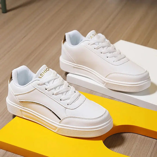 Women's white shoes, white slate lace-up casual flat shoes, PU leather walking shoes, thick sole, luxury outdoor fashion MedSurgery Store For Digital Health