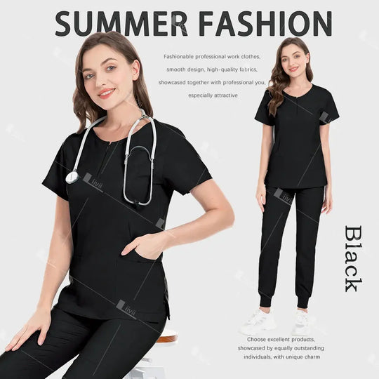 Medical Uniform, Elastic Scrub Set, Hospital Surgical Gowns, Tops, Pants, Nursing Workwear, Medical Scrubs, Medical Accessories CJdropshipping