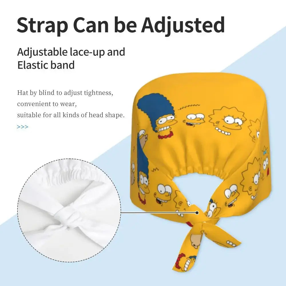 Customized The Simpsons Cartoon Cartoon Medical Staff Scrubs Hat Men Women Doctor Nursing Surgical Scrub Caps MedSurgery Store For Digital Health