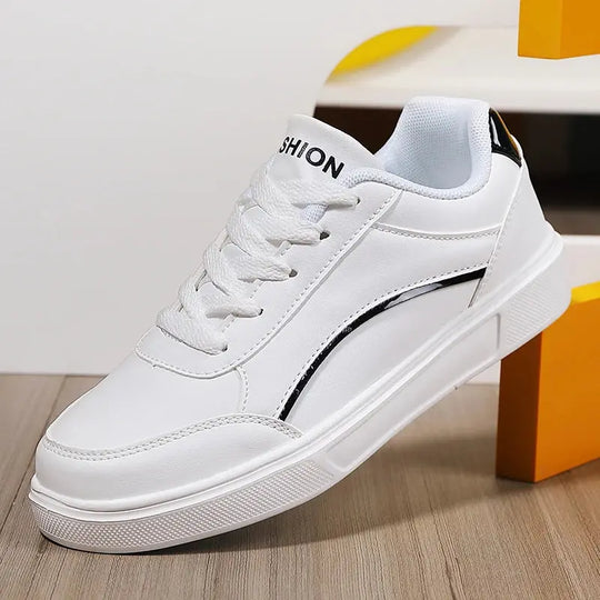 Women's white shoes, white slate lace-up casual flat shoes, PU leather walking shoes, thick sole, luxury outdoor fashion MedSurgery Store For Digital Health