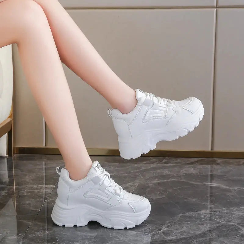 Women's white platform sneakers, vulcanized lace-up shoes with thick bottom, Pu leather, breathable, spring 2024 MedSurgery Store For Digital Health