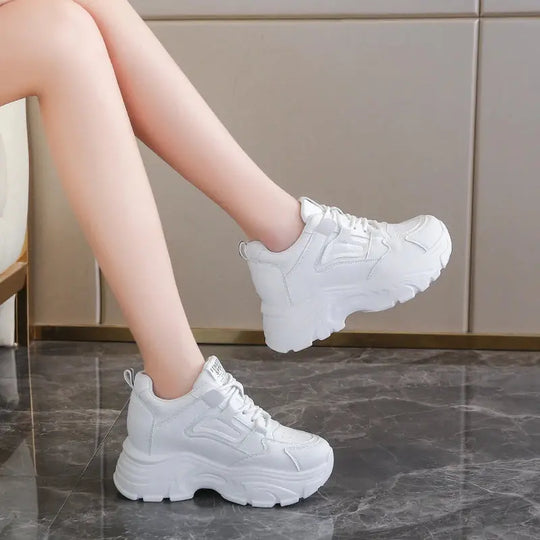Women's white platform sneakers, vulcanized lace-up shoes with thick bottom, Pu leather, breathable, spring 2024 MedSurgery Store For Digital Health