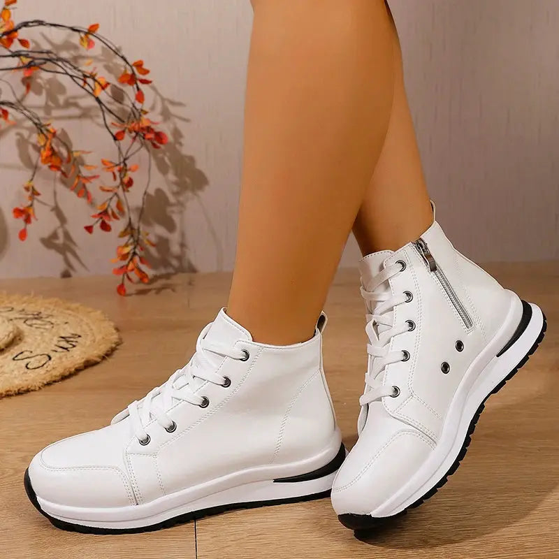Women's high platform white sneakers, 2025 autumn light casual sneakers, women's PU leather thick sole ankle boots MedSurgery Store For Digital Health
