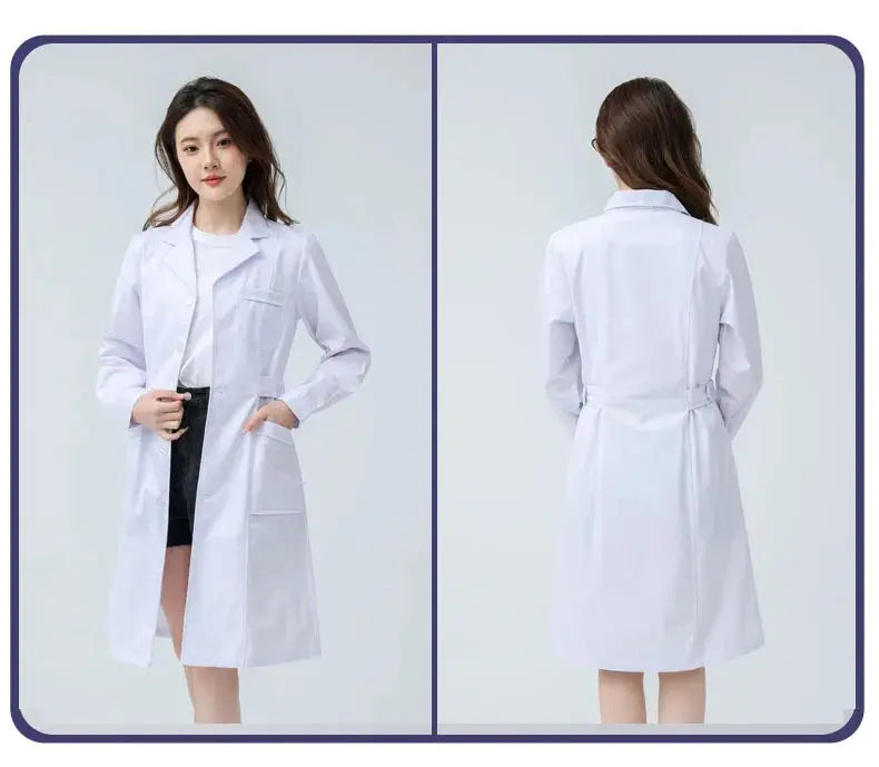Women's white medical gown, cotton nurse medical uniform, hospital workwear, scientific laboratory pharmacy professional work uniform MedSurgery Store For Digital Health