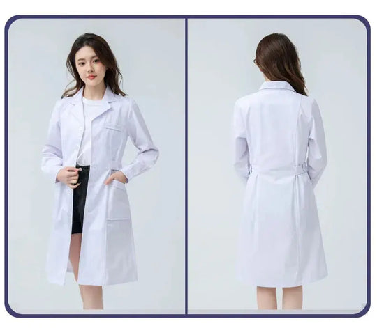 Women's white medical gown, cotton nurse medical uniform, hospital workwear, scientific laboratory pharmacy professional work uniform MedSurgery Store For Digital Health
