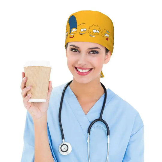 Customized The Simpsons Cartoon Cartoon Medical Staff Scrubs Hat Men Women Doctor Nursing Surgical Scrub Caps MedSurgery Store For Digital Health