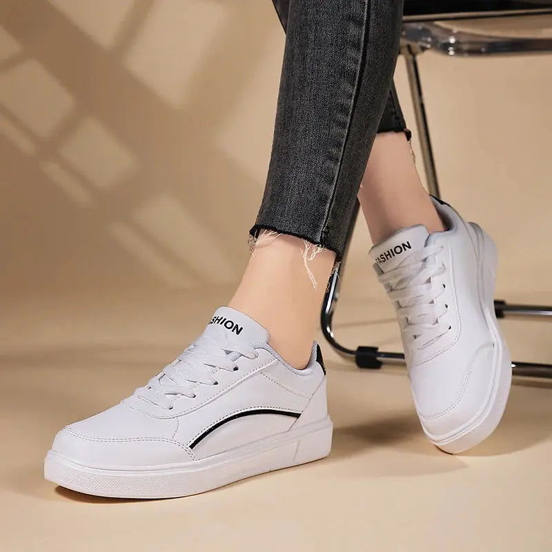 Women's white shoes, white slate lace-up casual flat shoes, PU leather walking shoes, thick sole, luxury outdoor fashion MedSurgery Store For Digital Health