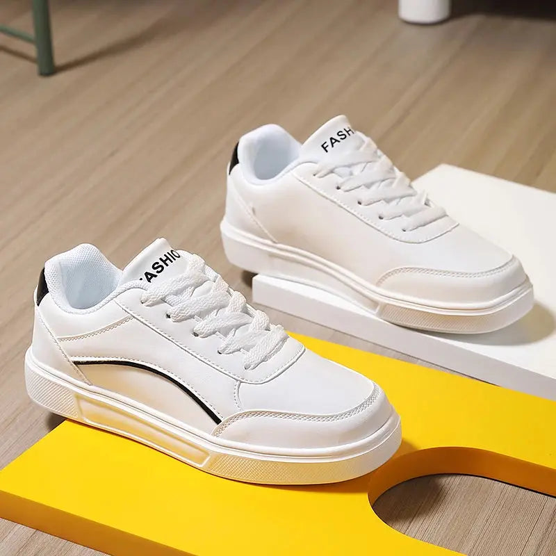 Women's white shoes, white slate lace-up casual flat shoes, PU leather walking shoes, thick sole, luxury outdoor fashion MedSurgery Store For Digital Health