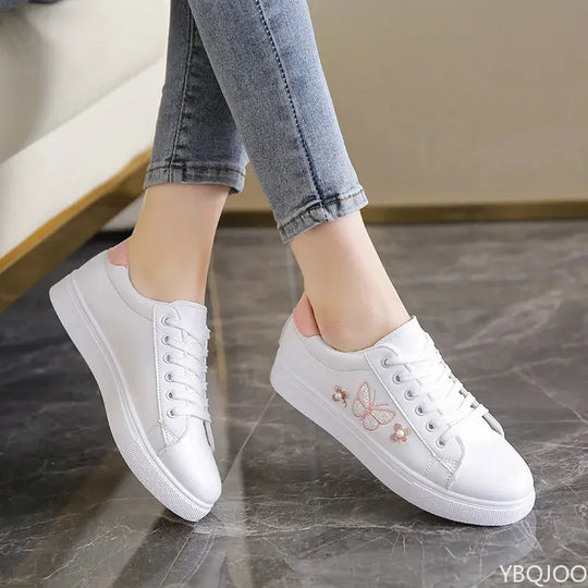 Women's New White Shoes, Fashionable Breathable Flat Shoes, Leather Lace-up Casual Shoes, Comfortable and Versatile Women's Sneakers MedSurgery Store For Digital Health