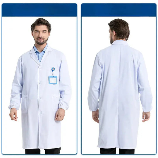Unisex white cotton and polyester medical gown, scientist lab coat, doctor workwear, uniform, food gown, lab coat, men's coat MedSurgery Store For Digital Health