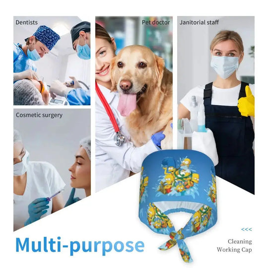 Customized The Simpsons Cartoon Cartoon Medical Staff Scrubs Hat Men Women Doctor Nursing Surgical Scrub Caps MedSurgery Store For Digital Health