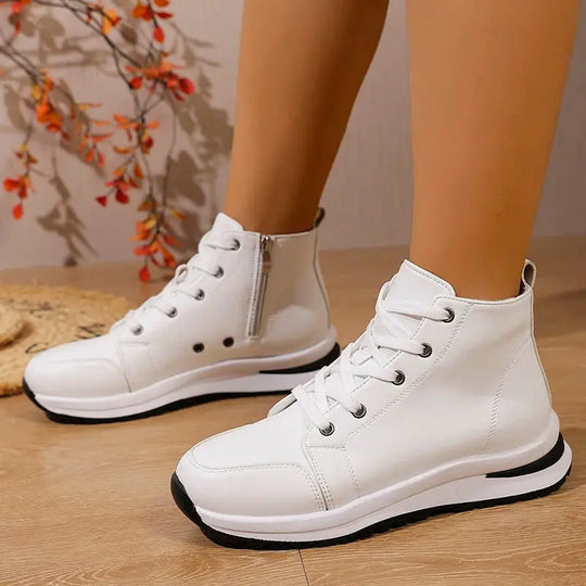 Women's high platform white sneakers, 2025 autumn light casual sneakers, women's PU leather thick sole ankle boots MedSurgery Store For Digital Health