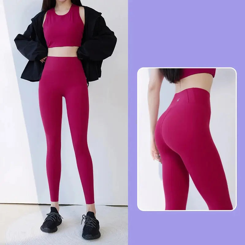 BIVIGAOS 2025 Spring Summer New Red Plum 3D Nude Feeling Nude Sharkskin Leggings Slim Women Sexy Sport Yoga Push Up Fitness Leggings MedSurgery Store For Digital Health