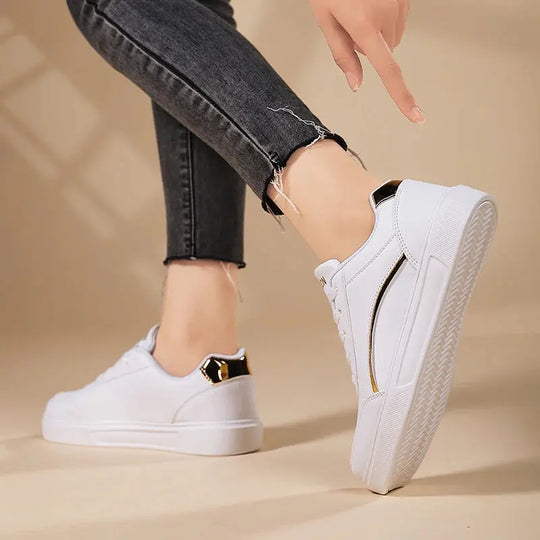 Women's white shoes, white slate lace-up casual flat shoes, PU leather walking shoes, thick sole, luxury outdoor fashion MedSurgery Store For Digital Health