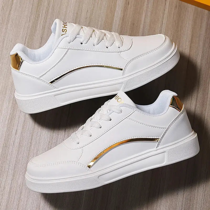 Women's white shoes, white slate lace-up casual flat shoes, PU leather walking shoes, thick sole, luxury outdoor fashion MedSurgery Store For Digital Health